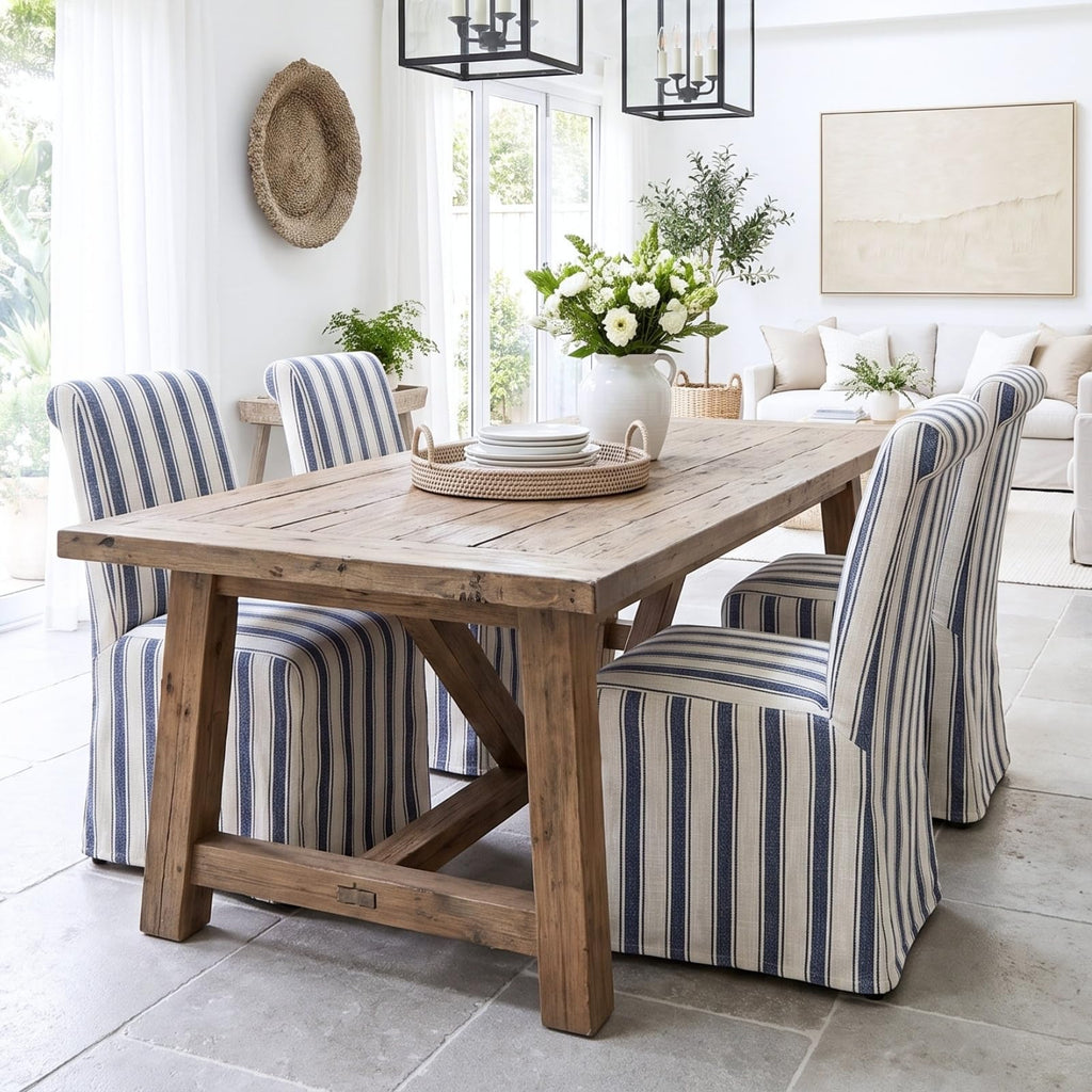 chairus Slipcovered Upholstered Parsons Dining Chairs Set of 4, Blue Stripe