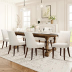 COLAMY Upholstered Dining Chairs Set of 6, Mid Century Modern Kitchen Chairs with Back, Farmhouse Fabric Side Dining Room Chairs with Wood Legs for Dining Room Restaurant, Brown