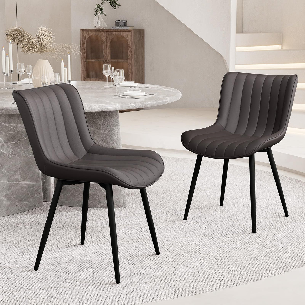 YOUNUOKE Dining Chairs Set of 2 Mid-Century Modern Kitchen Chairs Khaki