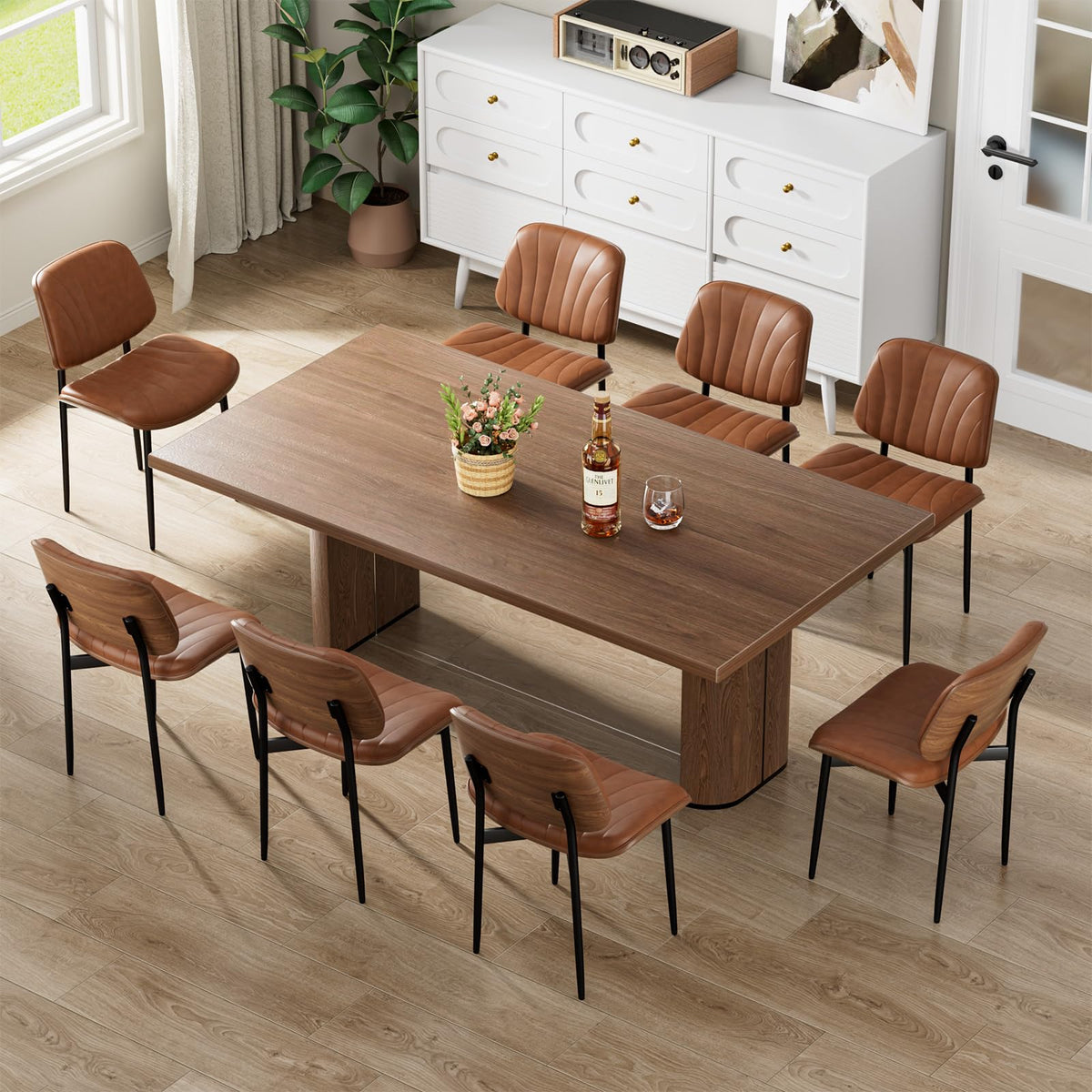 REONEY Dining Chairs Set of 2, Mid-Century Modern Kitchen Chairs, Black