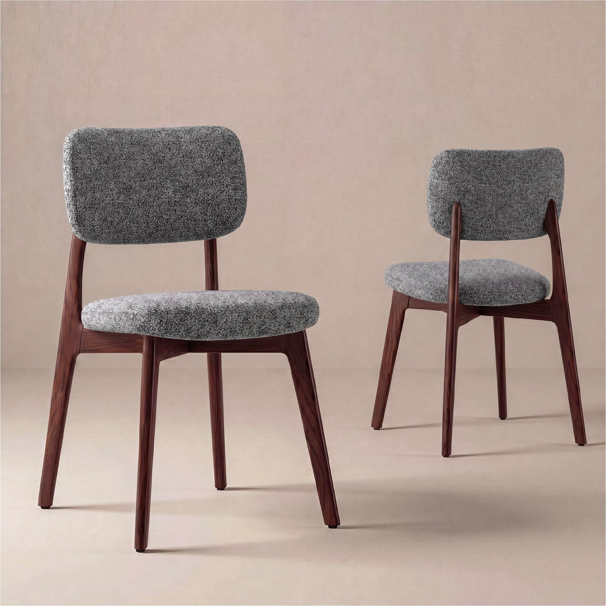 COLAMY Dining Chairs Set of 2, Mid Century Modern Upholstered Kitchen Chairs with Solid Red Oak Wood Legs, Textured Fabric Dining Room Accent Chairs for Small Spaces, 300 lbs Capacity,Walnut,Oatmeal