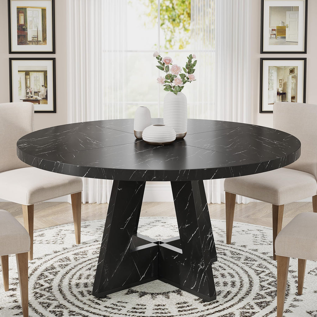 Tribesigns 47 inch Round Dining Table Wood Kitchen Table for Dining Room, 47" Dinner Room Tables for 4-6, Farmhouse Accent Furniture with Wooden Tabletop and Cross Base, Black