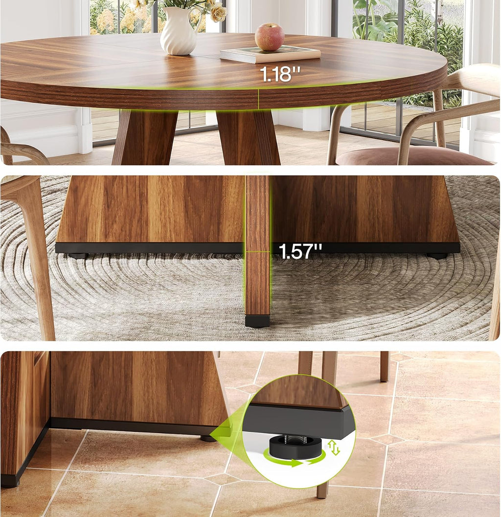 LITTLE TREE Round Dining Table for 4-6 People, 47 Inches Dining Room Table with Wooden Pedestal Base, Brown Dinner Tables, Circle Kitchen Tables for Kitchen, Living Room(Table Only)