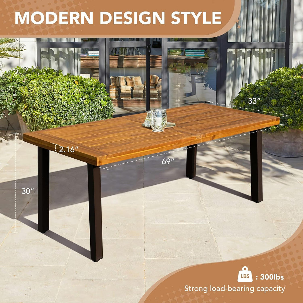 Devoko 6 Person Acacia Wood Dining Table for Kitchen,Natural