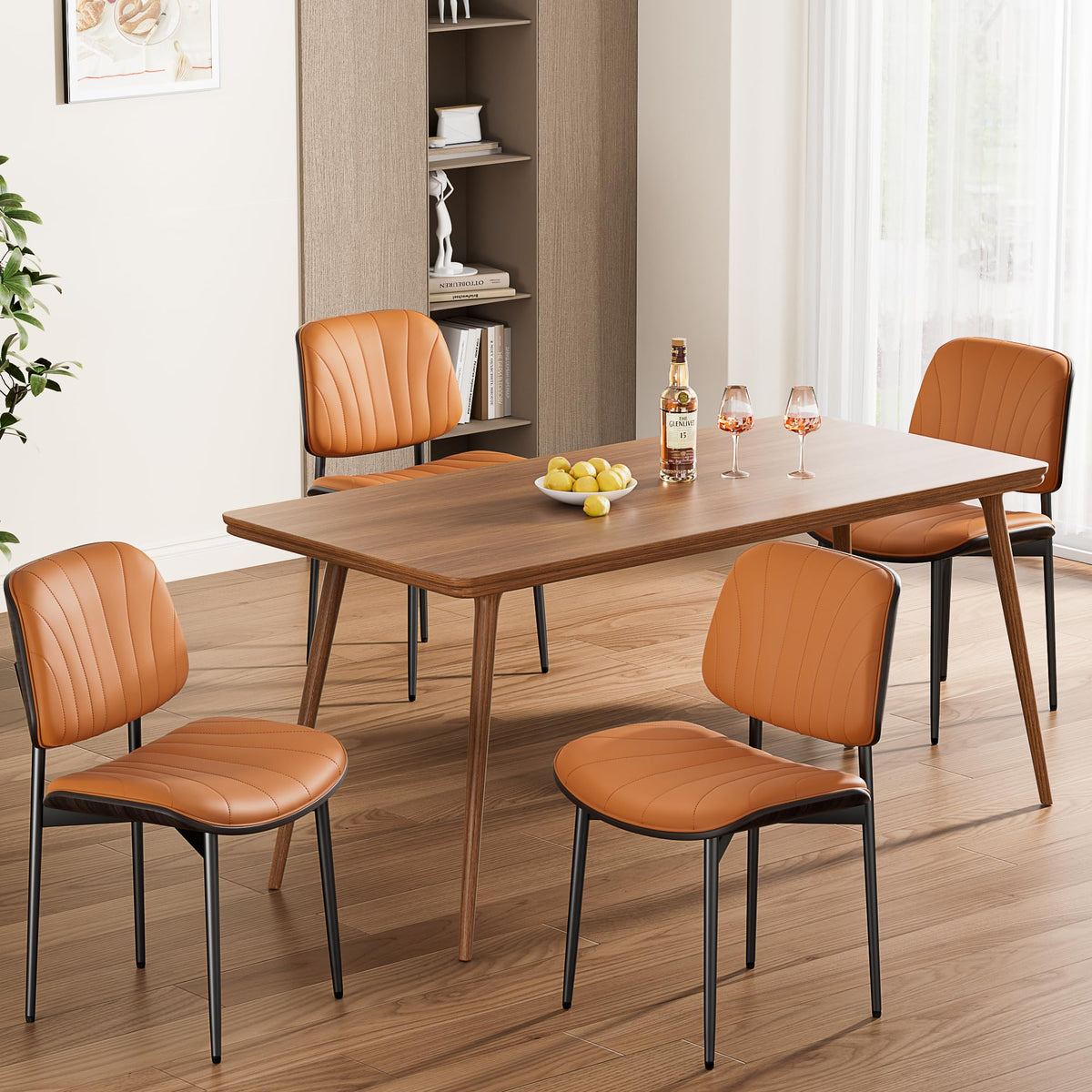 REONEY Dining Chairs Set of 2, Mid-Century Modern Kitchen Chairs, Black