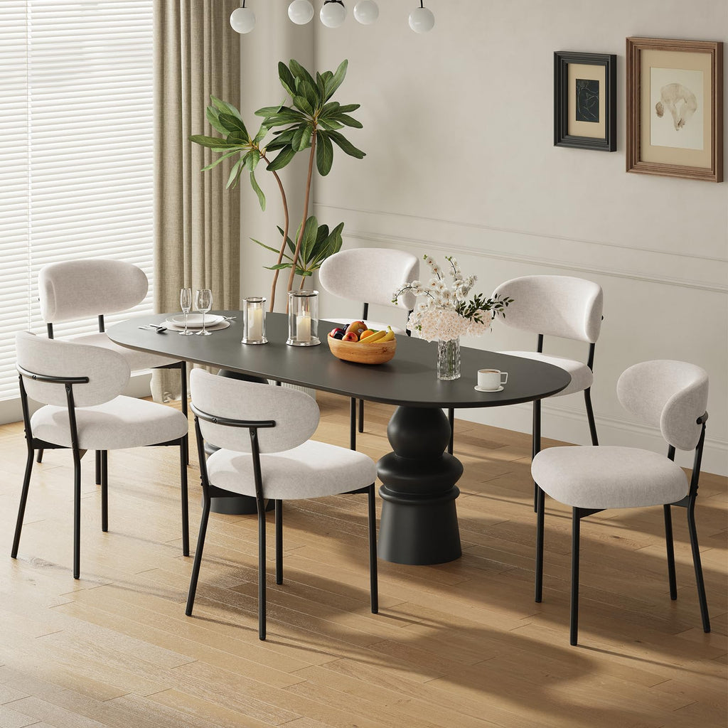 MALOL Leather Dining Chair with Armrest Set of 4, Upholstered Dining Room Chair with Curved Back and Wood Legs, Mid Century Modern Kitchen Chairs for Kitchen Dining Room,Brown