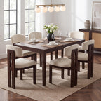 COLAMY Upholstered Dining Chairs Set of 6, Solid Wood Wobble-Free Modern Kitchen Accent Seating for Long Family Dinners, Mid Century Beige Fabric & Walnut Finish,Camel