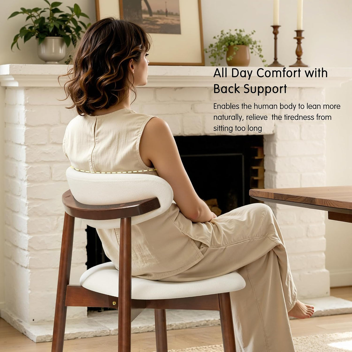 CHUN YI Dining Chairs Set of 4, Upholstered Wooden Dining Room Chairs, Mid Century Modern Fabric Kitchen Chair with Ergonomic Curved Backrest, Beige (Only Chairs)
