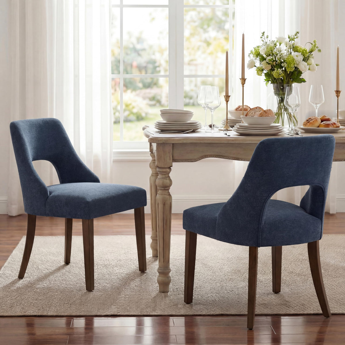 UVV Wooden Dining Chairs Set of 2, Mid Century Modern Chenille Upholstered Dining Room Chair Kitchen Chairs, Farmhouse Dinner Chair with Solid Wood Legs for Kitchen Dining Room, Green
