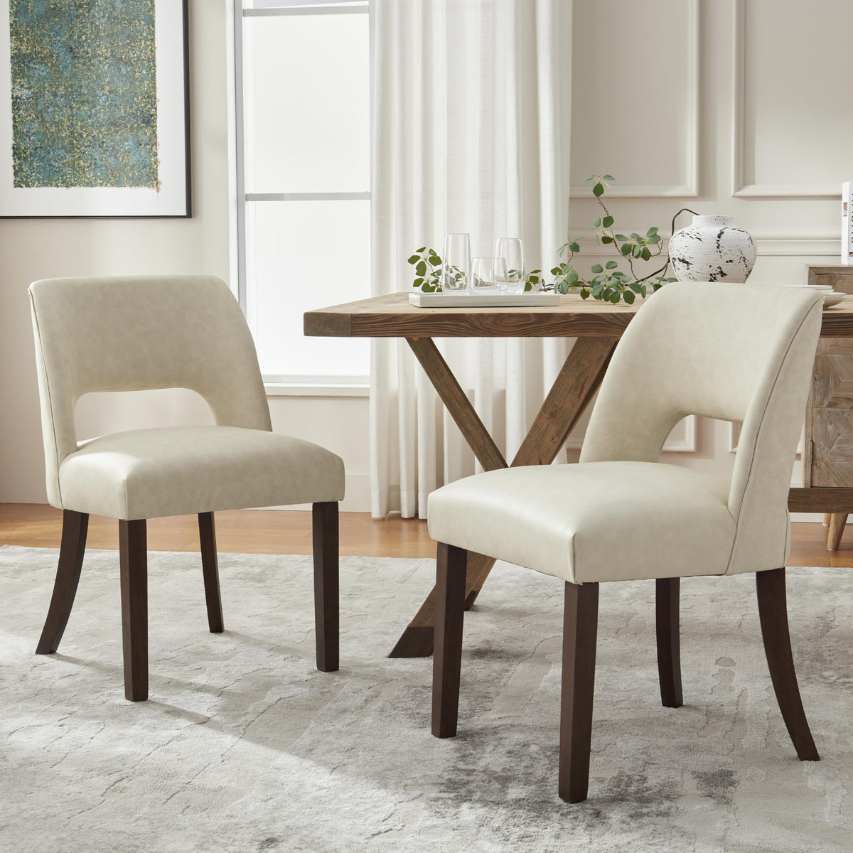 VKNOW Modern Dining Chairs Set of 4 with Rubberwood Legs, Beige