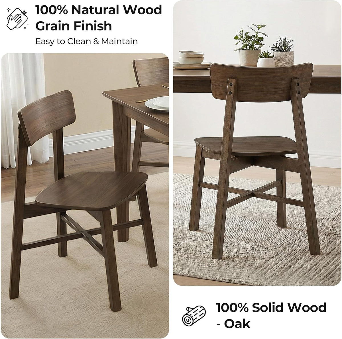 CHITA Soild Wood Dining Chairs Set of 4, Oak Wood Kitchen Chairs, Walnut