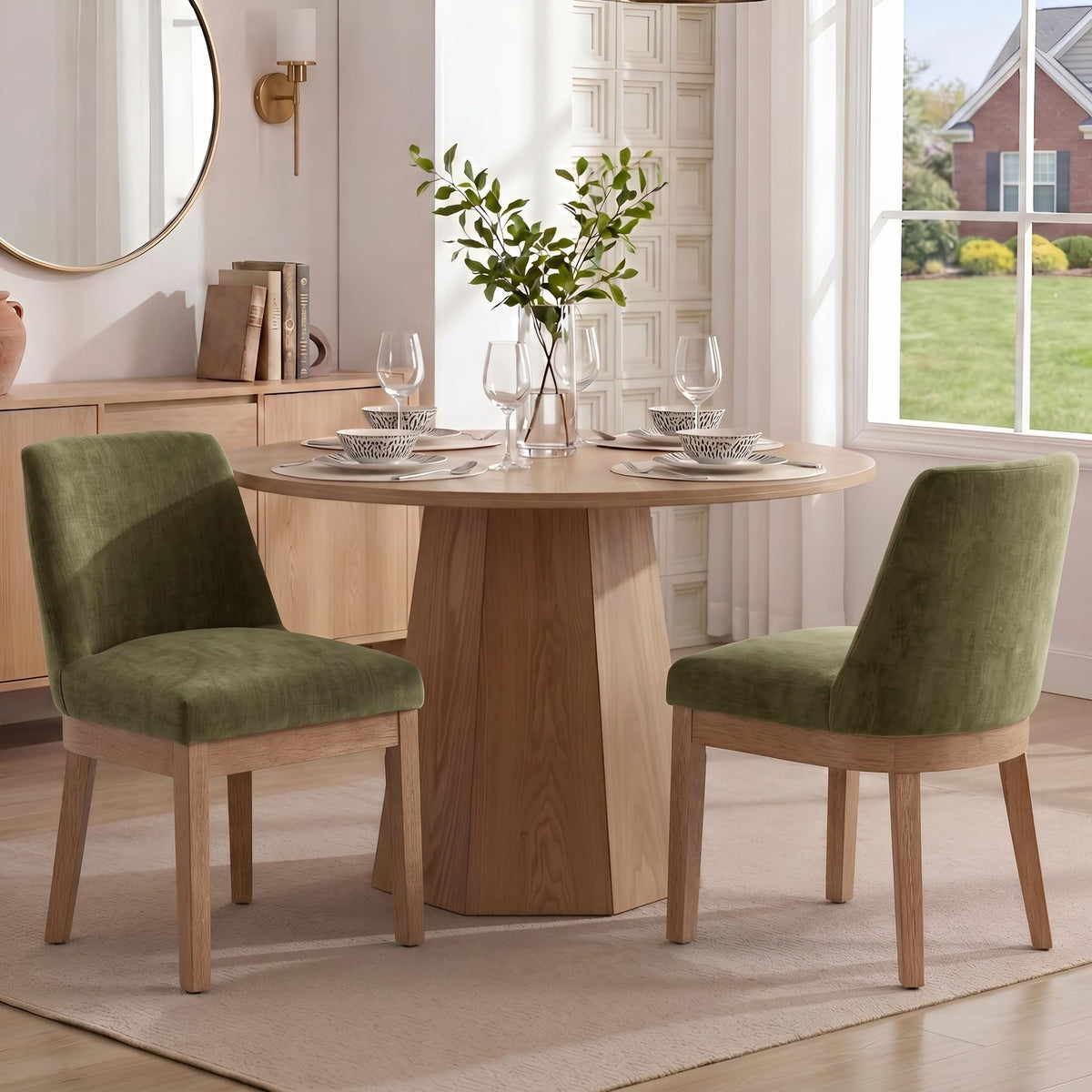 RIVOVA Upholstered Dining Chairs Set of 4, Modern Wooden Dining Room Chair Linen Fabric Kitchen Chairs Farmhouse Dinner Chair with Hardwood Frame, Beige