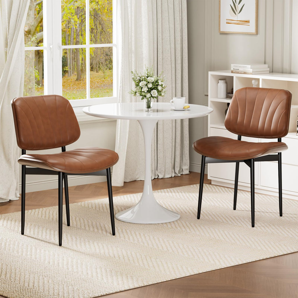 REONEY Dining Chairs Set of 2, Mid-Century Modern Kitchen Chairs, Black