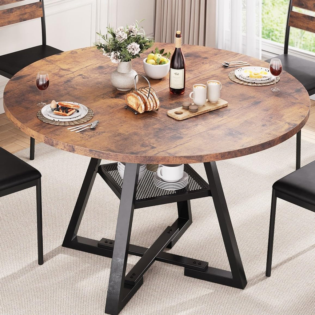 Jocoevol Round Dining Table for 4,Kitchen Dining Room Circle Dinner Pedestal Table,Space Saving Wood Kitchen & Dining Room Furniture (Black, 46In)