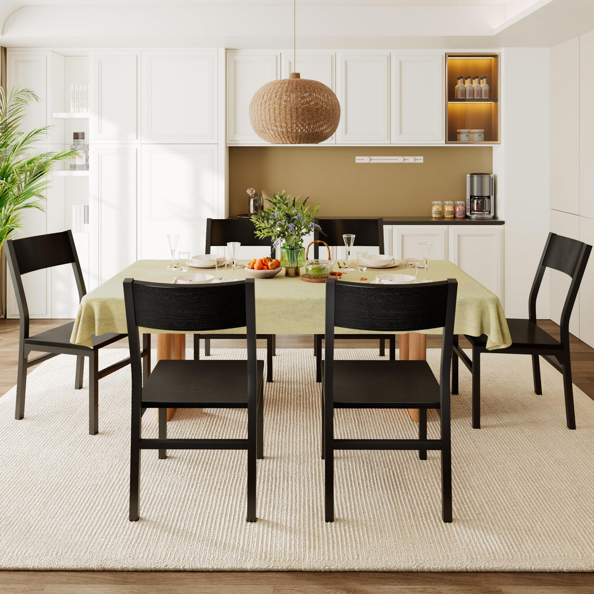 Feonase Dining Chairs Set of 6, Modern Kitchen Chairs with Ergonomic Backrest, MDF Board and Metal Legs, Dinner Chairs for Dining Room, Kitchen and Living Room, Walnut