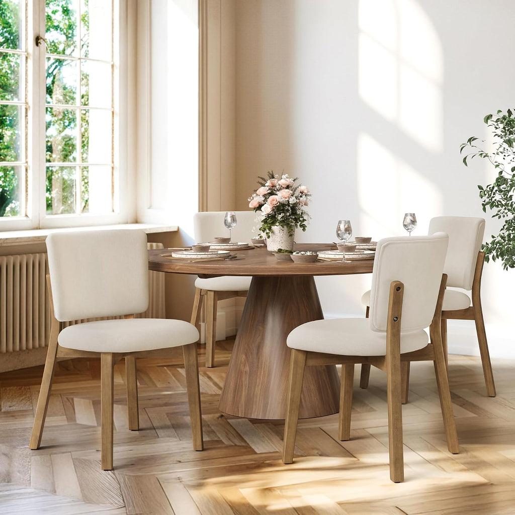 LUE BONA Linen Farmhouse Dining Chairs Set of 4, Natural Wood Leg