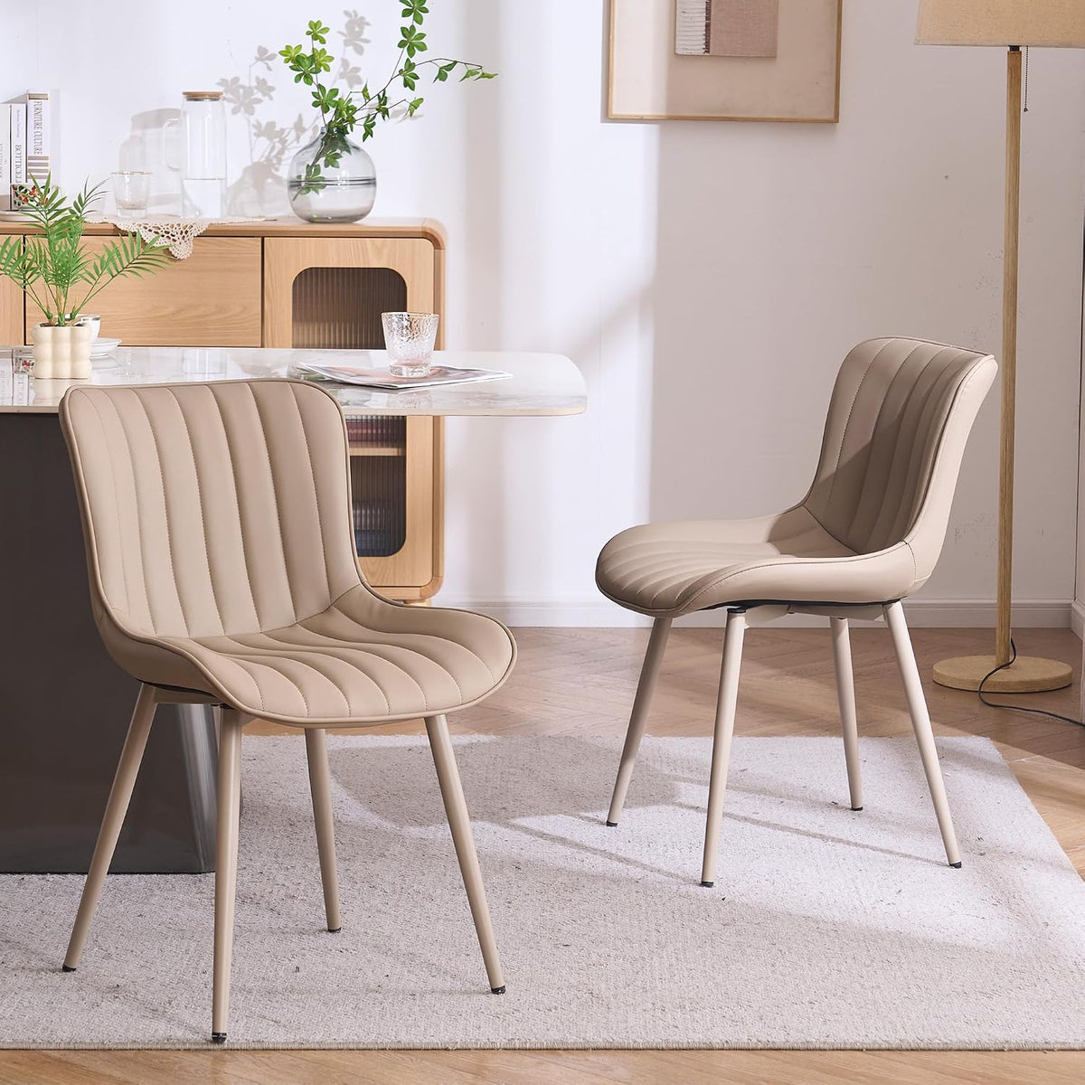 YOUNUOKE Dining Chairs Set of 2 Mid-Century Modern Kitchen Chairs Khaki
