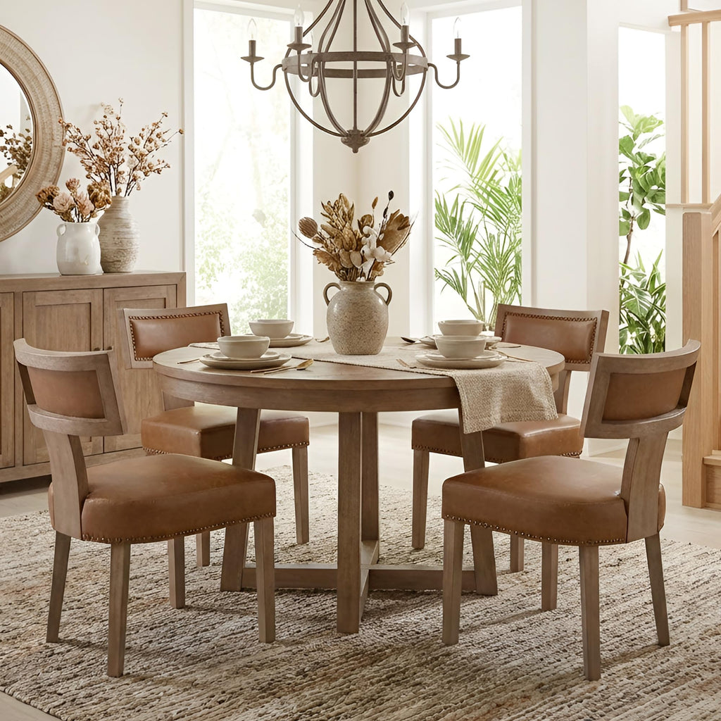 HNY Mid Century Modern Dining Chairs Set of 4, Upholstered Linen Kitchen & Dining Room Chairs with Ergonomic Curved Backrest, Solid Wood Legs, Farmhouse Accent Chair for Home, Apartment, Beige