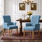 WUTUTUEE Fabric Dining Chair with Arms, Upholstered Tufted High Back Dining Room Chairs, Accent Armchair with Solid Wood Leg and Nailhead Trim, Kitchen Dining Living Room, Beige
