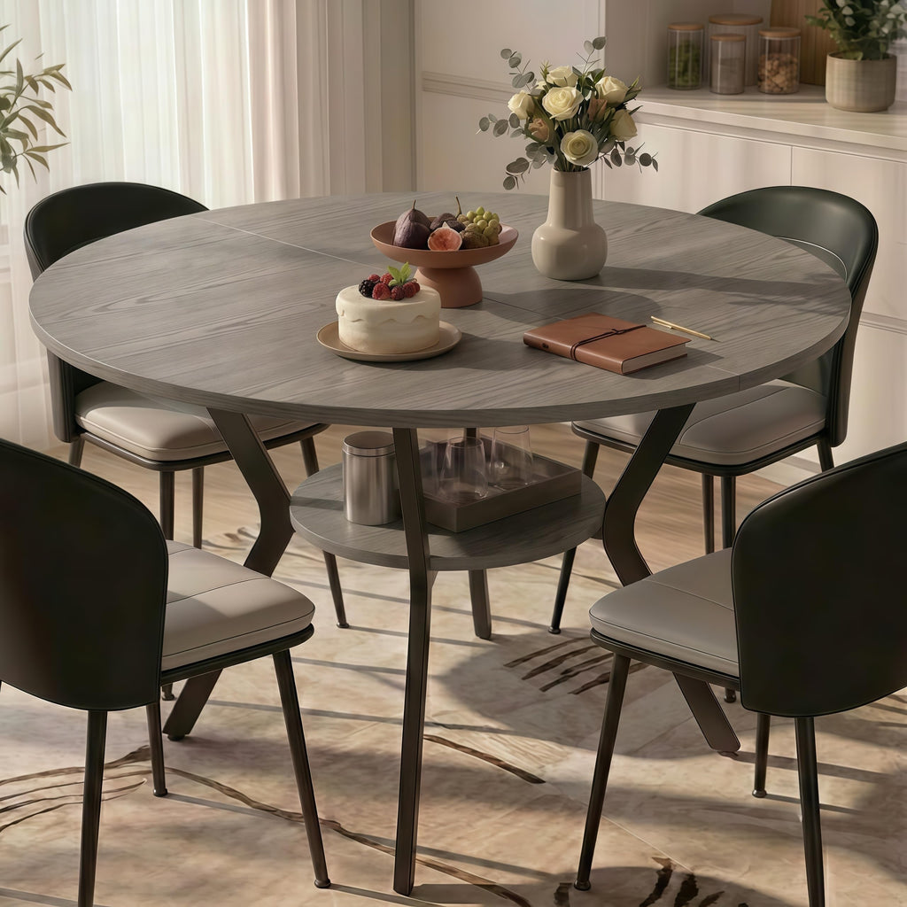 42" Round Dining Table for 4,Kitchen & Dining Tables with Storage,black