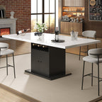 Extendable Rectangle Dining Table for 4-6, 47-63 Inch Faux Marble Kitchen Table with Storage Shelves and Wine Rack, Expandable Modern Rectangular Dinner Table for Kitchen, Dining Room, Black Pedestal