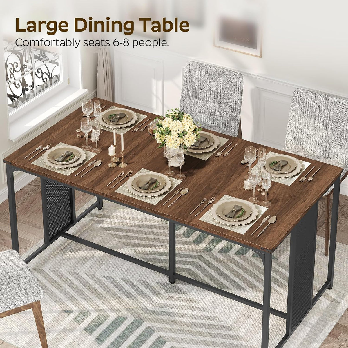 YATINEY 63" Dining Table for 6-8 People, Modern Large Kitchen Table