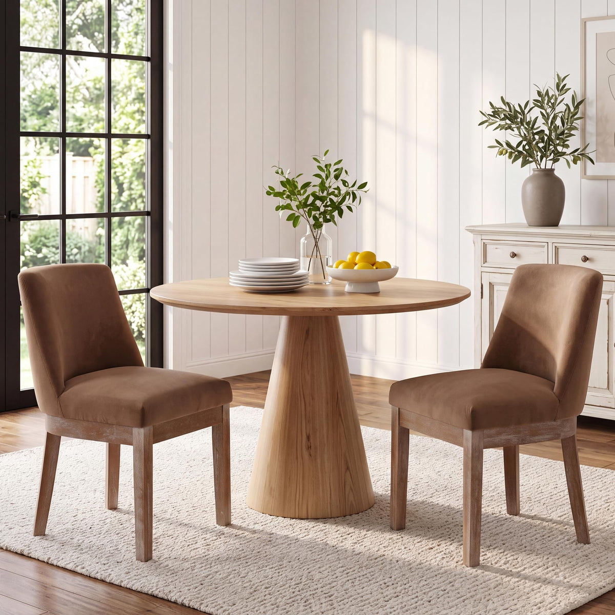 HNY Modern Dining Chairs Set of 6 with Comfortable Back Support, Farmhouse Soft Linen Upholstered Kitchen Dining Room Chairs with Solid Wood Legs, Armless Accent Side Chairs for Living Room, Beige