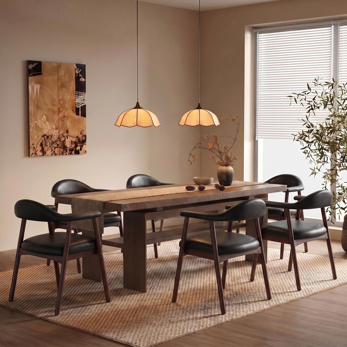 MALOL Leather Dining Chair with Armrest Set of 4, Upholstered Dining Room Chair with Curved Back and Wood Legs, Mid Century Modern Kitchen Chairs for Kitchen Dining Room,Brown