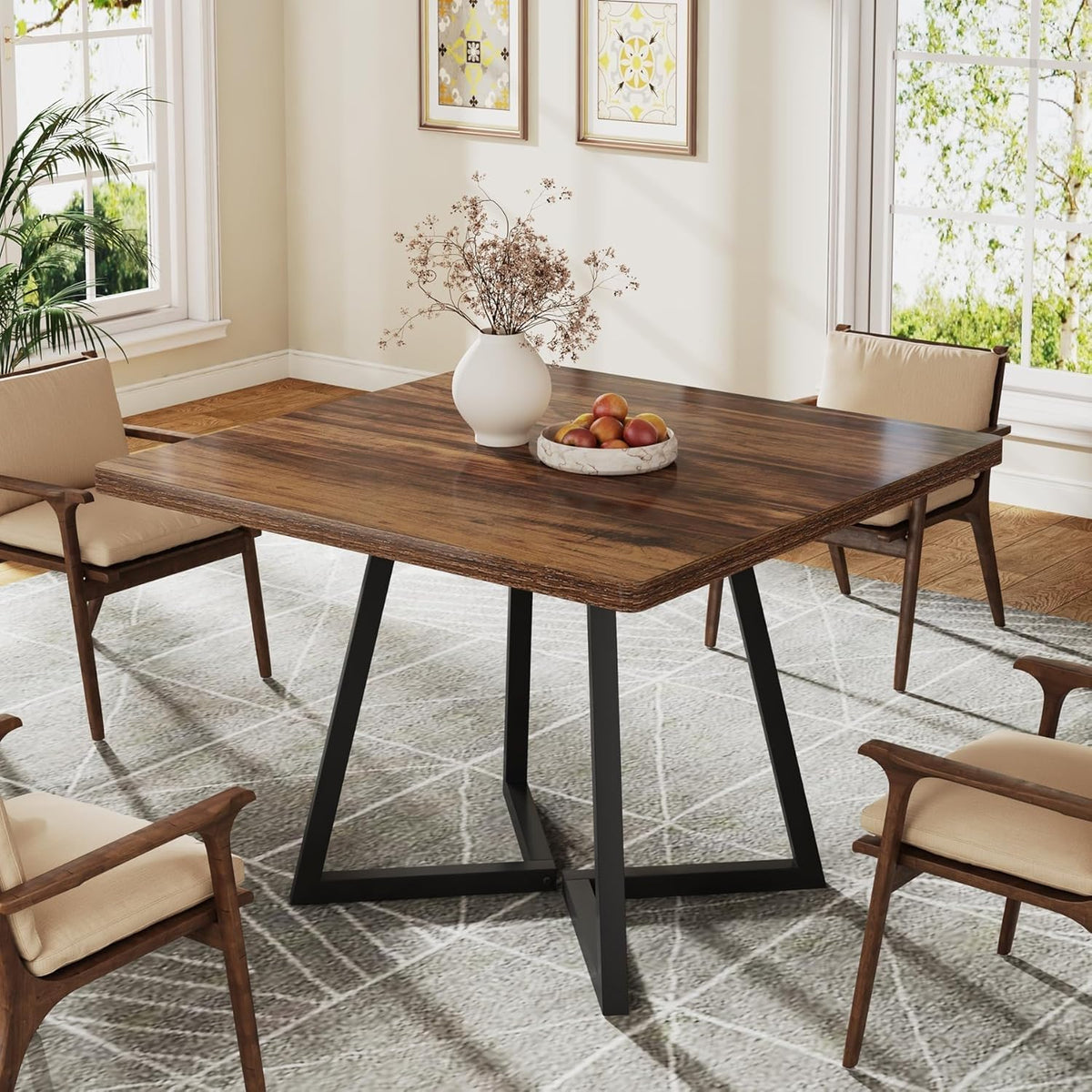 Tribesigns Square Dining Table for 2, 31.5" Industrial Dinner Table with Metal Base, Kitchen Table for Dining Room, Small Space, Apartment