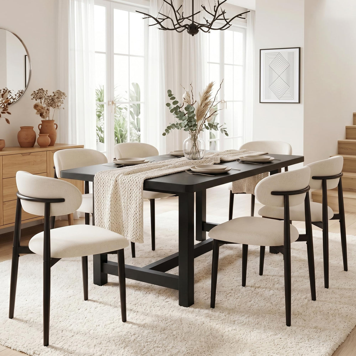 UVV Dining Chairs Set of 4, Metal Kitchen Chairs with Modern Fabric Upholstered for Dining Room, Beige
