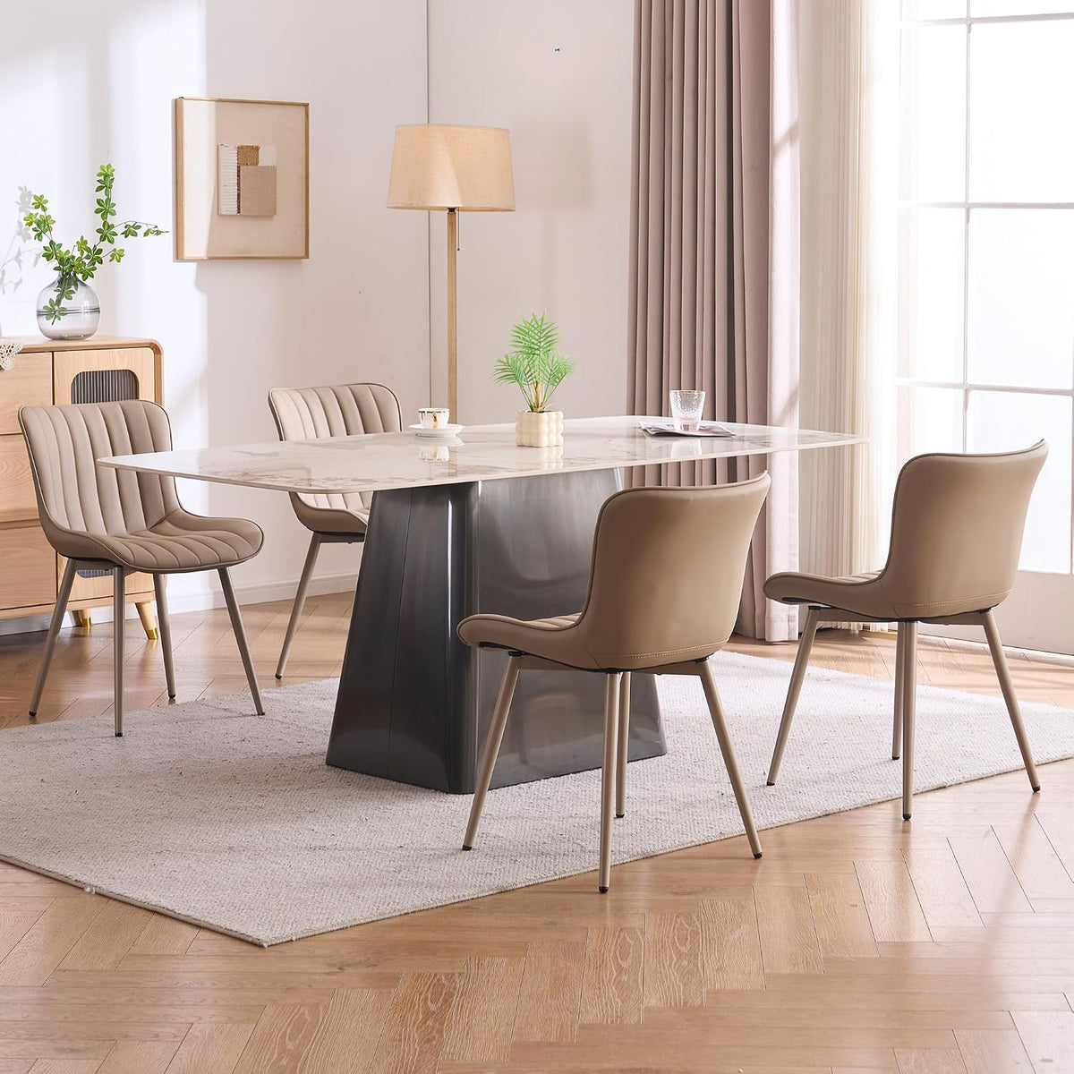 YOUNUOKE Dining Chairs Set of 2 Mid-Century Modern Kitchen Chairs Khaki