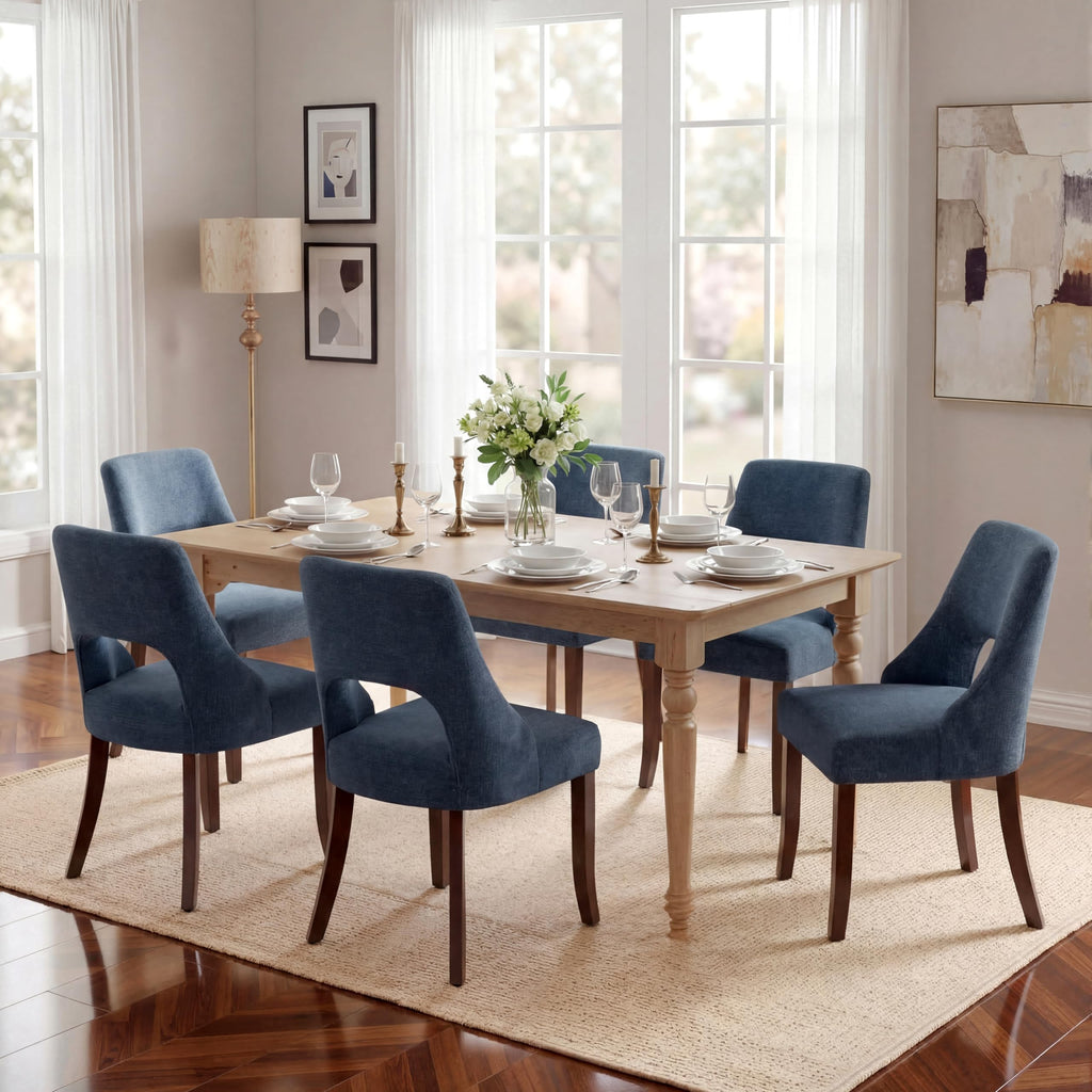 UVV Wooden Dining Chairs Set of 2, Mid Century Modern Chenille Upholstered Dining Room Chair Kitchen Chairs, Farmhouse Dinner Chair with Solid Wood Legs for Kitchen Dining Room, Green