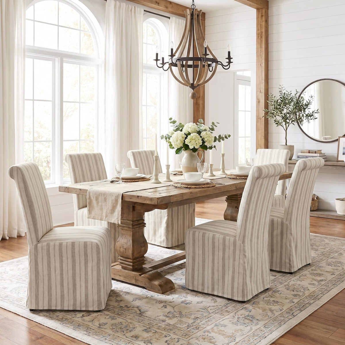 chairus Slipcovered Upholstered Parsons Dining Chairs Set of 4, Blue Stripe