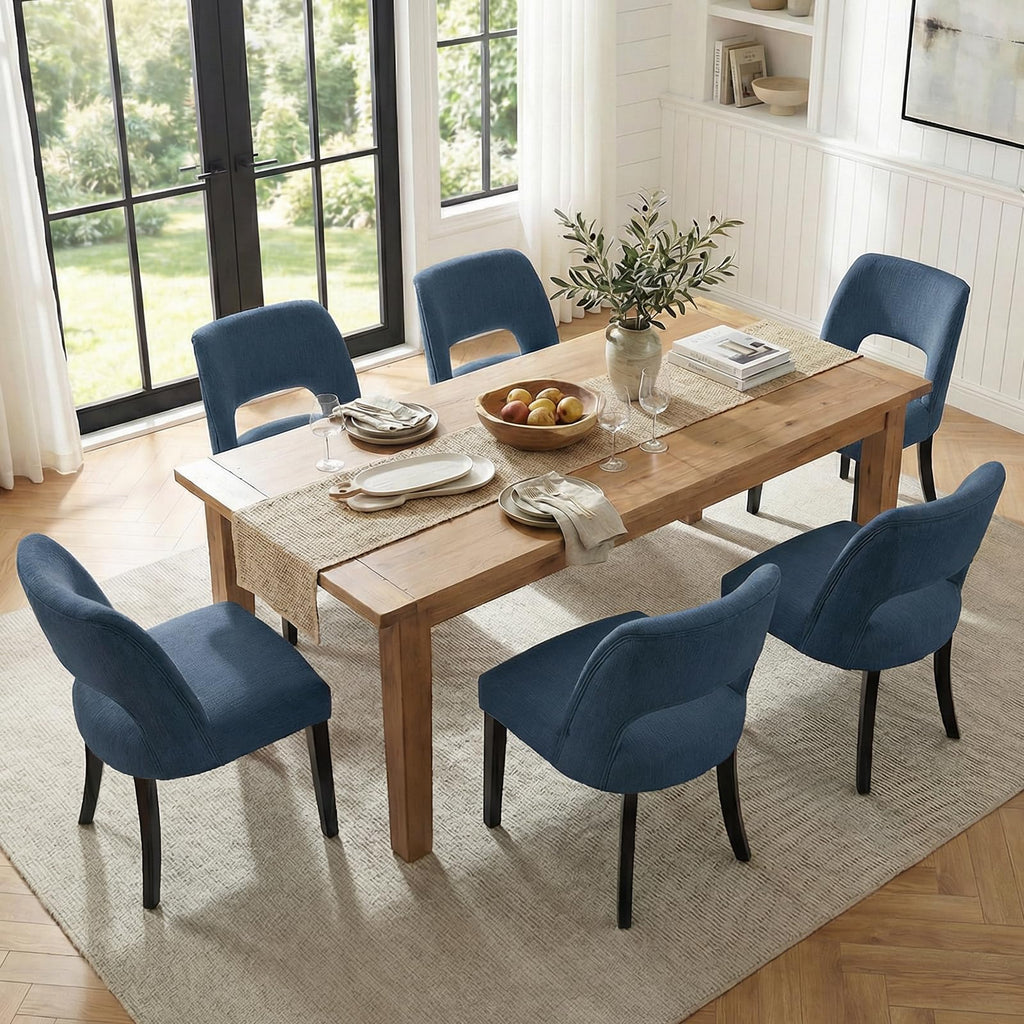 keoni Wooden Dining Chairs Set of 4 with Black Rubberwood Legs and Backrest