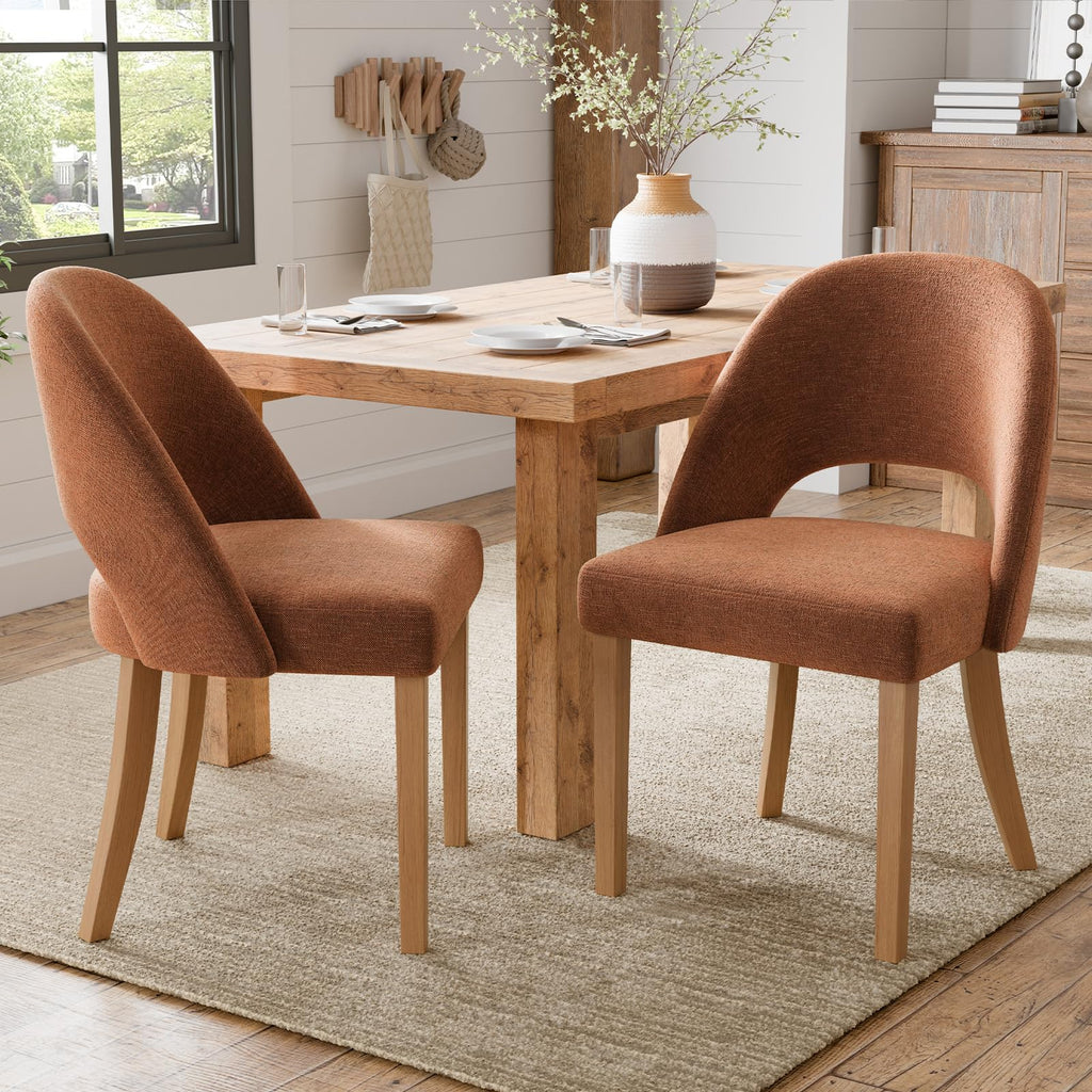 Wooden Dining Chairs Set of 4, Green Chenille Kitchen Dining Chairs