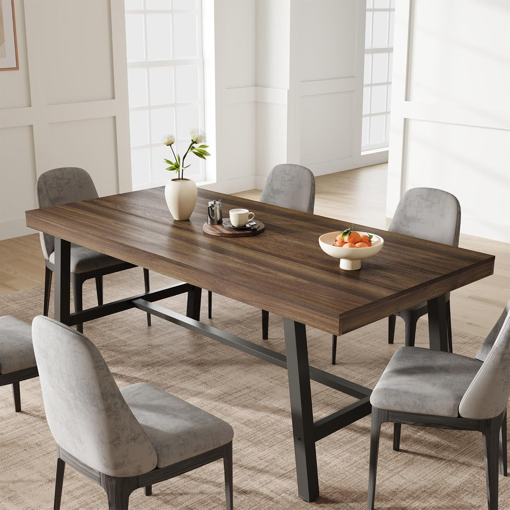Garvee 71" Farmhouse Dining Table, Rustic Kitchen Table, Brown