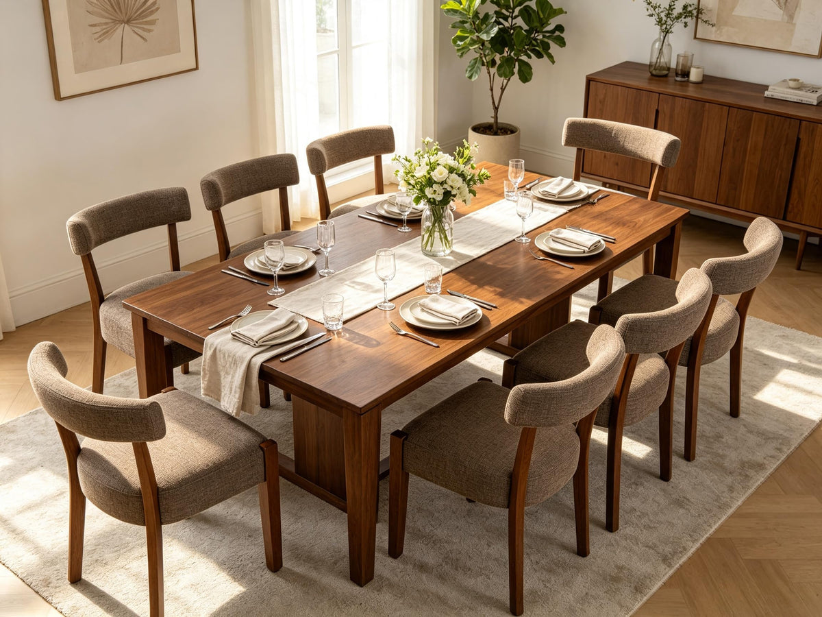 RNKSFX Modern Dining Chairs Set of 4, Faux Leather Upholstered Kitchen & Dining Room Chairs, Mid Century Modern Wooden Dining Chairs Oversized Sturdy Rounded Chairs Curved Back, Beige