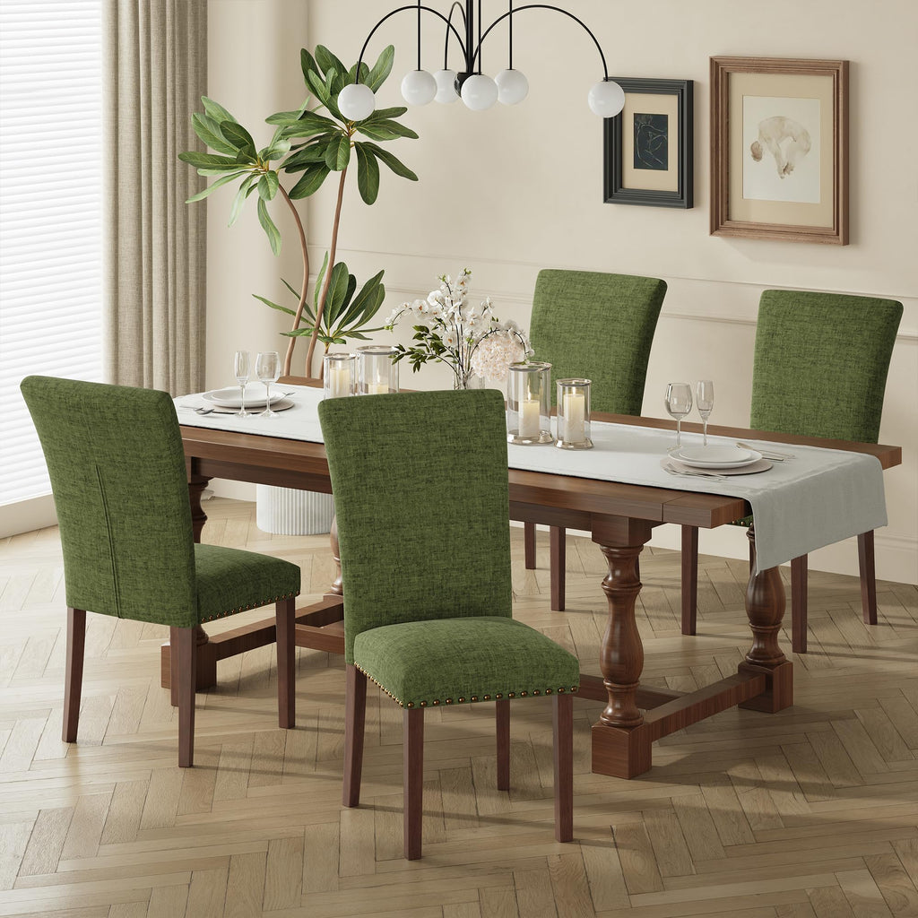 COLAMY Upholstered Parsons Dining Chairs Set of 4, Fabric Dining Room Kitchen Side Chair with Nailhead Trim and Wood Legs - Blue/White Flower