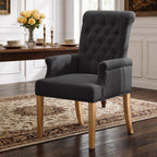 WUTUTUEE Fabric Dining Chair with Arms, Upholstered Tufted High Back Dining Room Chairs, Accent Armchair with Solid Wood Leg and Nailhead Trim, Kitchen Dining Living Room, Beige