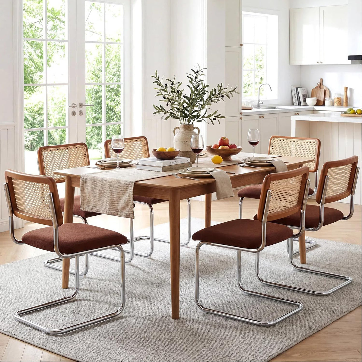 Zesthouse Natural Rattan Dining Chairs Set of 2, Modern Cesca Kitchen Chair