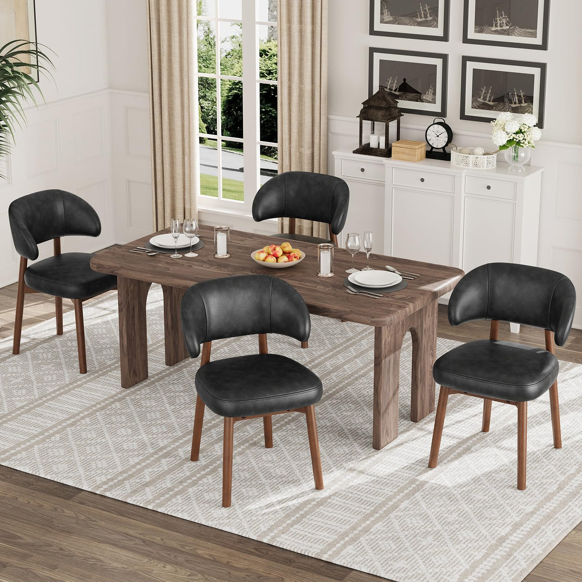 MALOL Wooden Dining Chairs Set of 4, Modern Upholstered Dining Room Kitchen Side Chairs with Curved Open Back for Living Room/Restaurant/Cafe, Brown