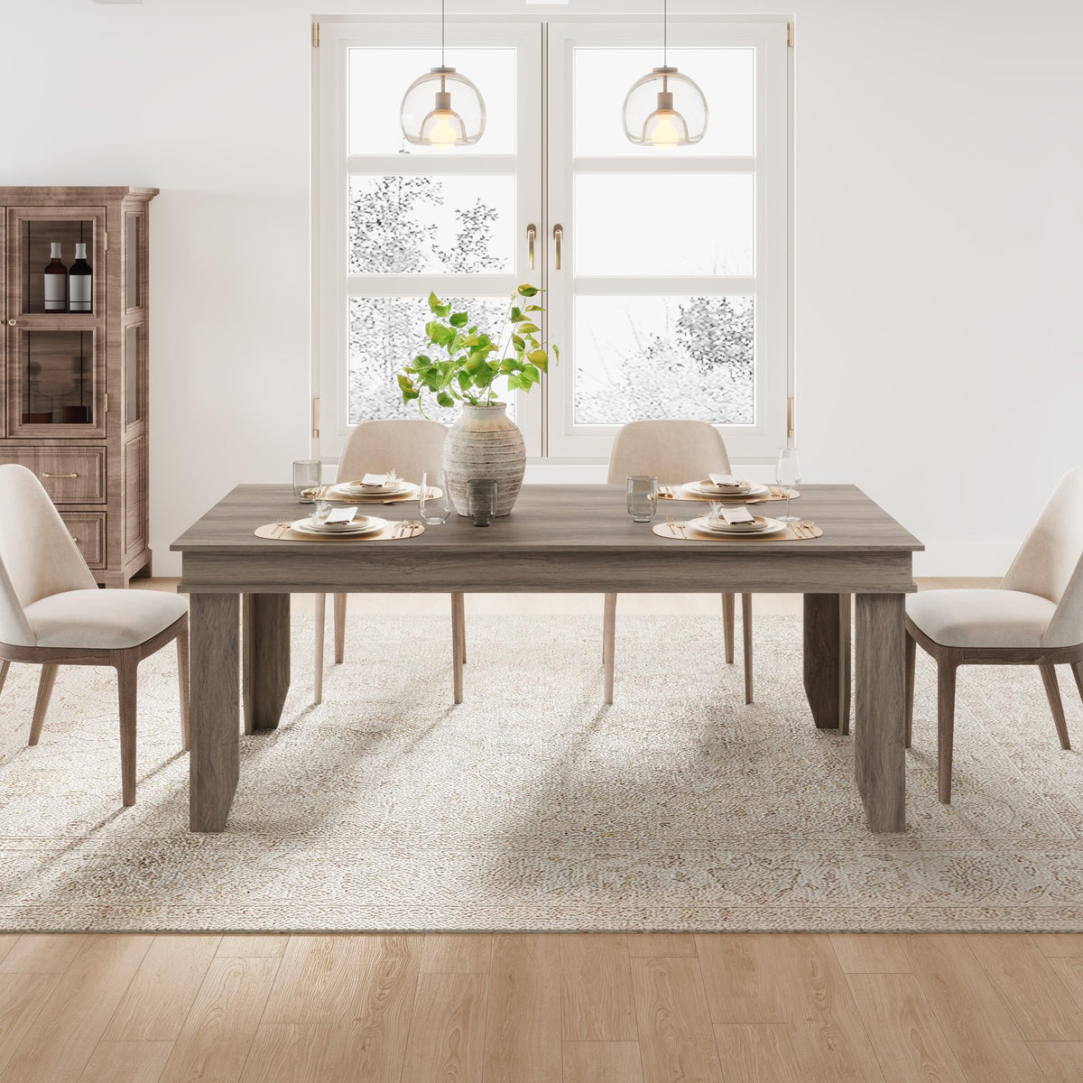 GarveeHome Farmhouse Dining Table for 6-8 People, 71 in Long Kitchen Tables