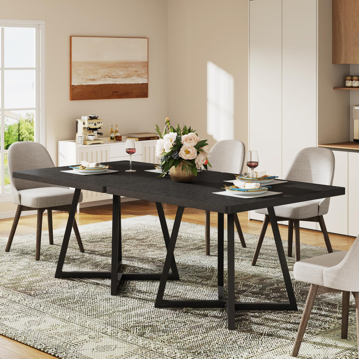 Tribesigns Square Dining Table for 2, 31.5" Industrial Dinner Table with Metal Base, Kitchen Table for Dining Room, Small Space, Apartment