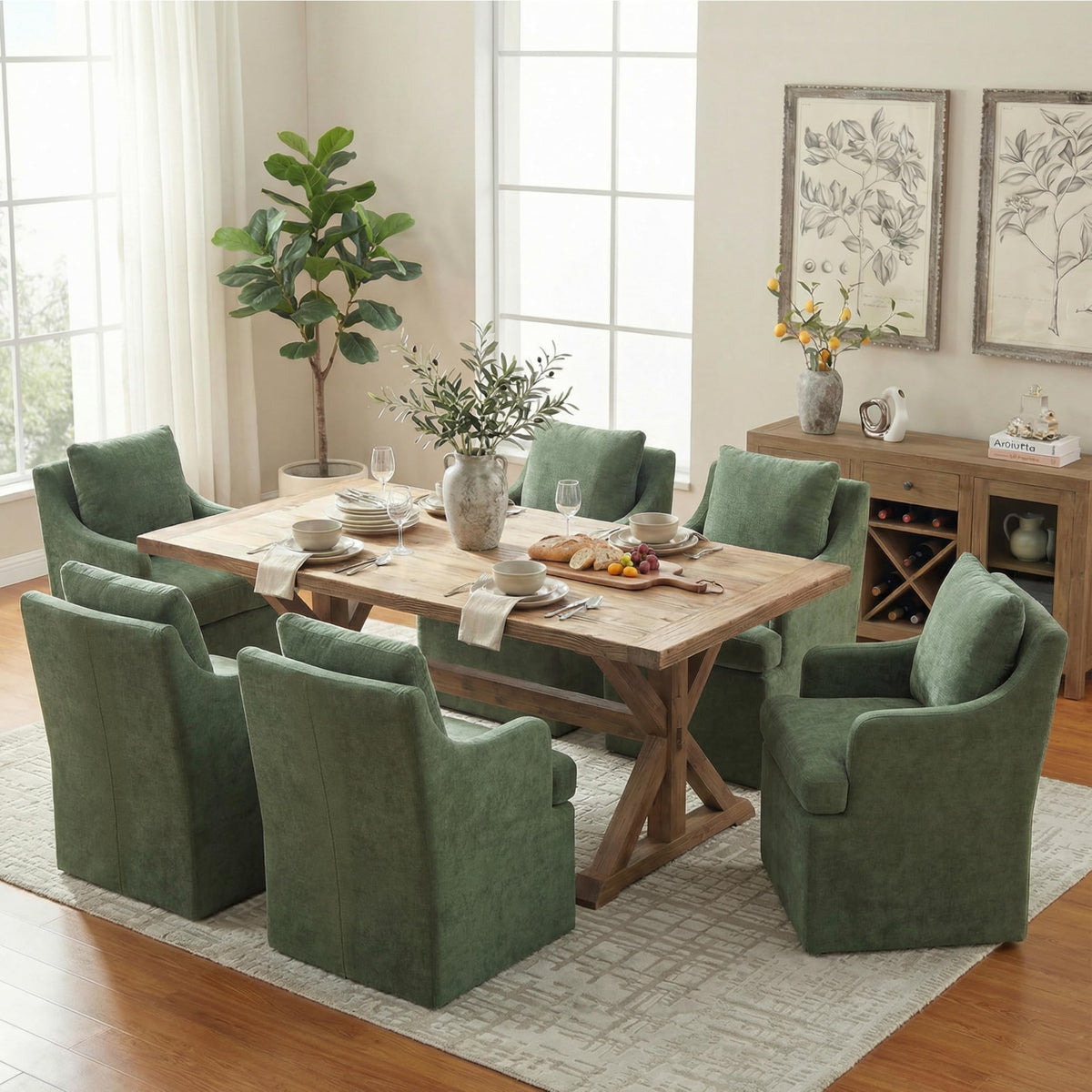 VKNOW Upholstered Dining Chairs Set of 2, Dining Room Chairs with Casters