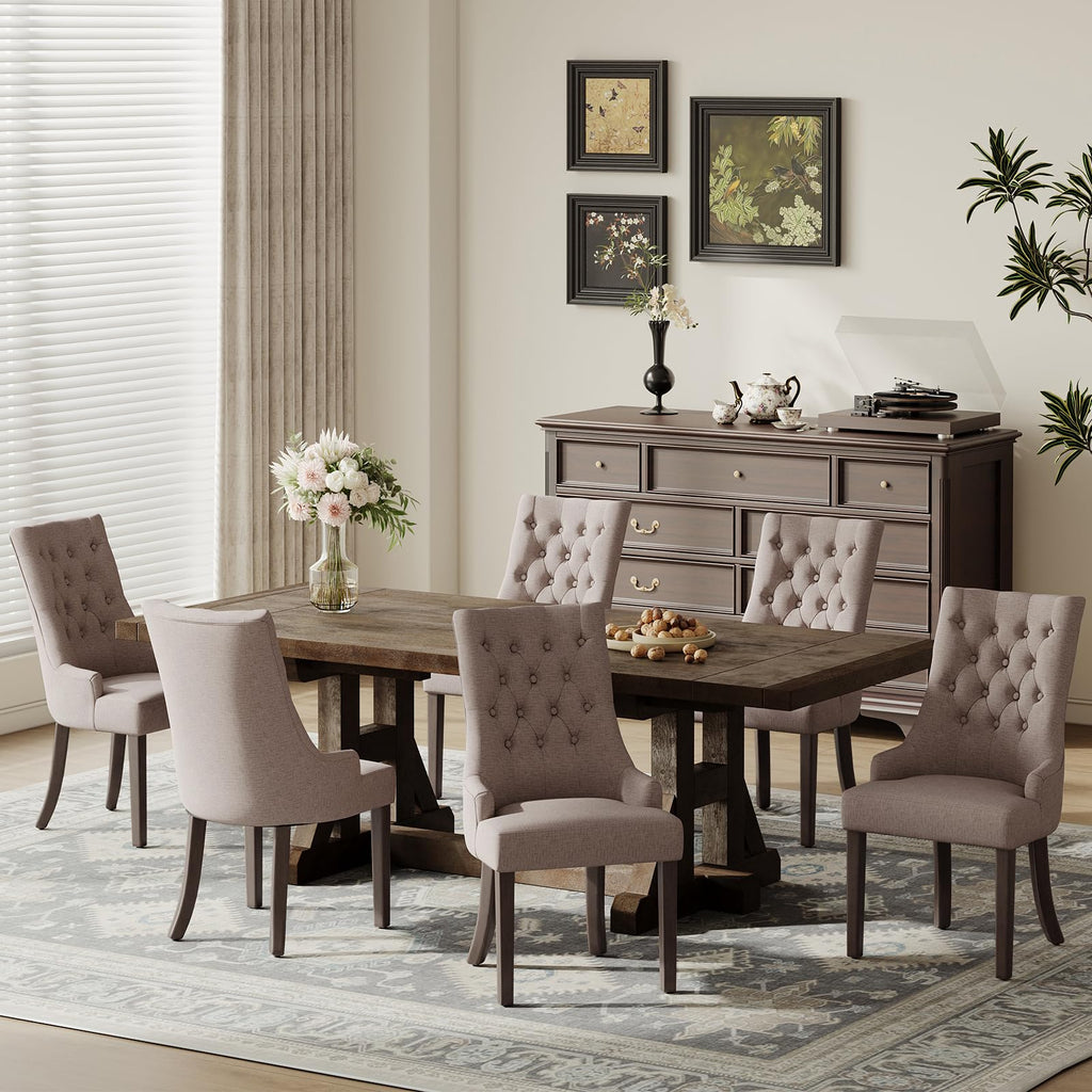 COLAMY Wingback Upholstered Dining Chairs Set of 4, Fabric Side Dining Room Chairs with Tufted Button, Living Room Chairs for Home Kitchen Resturant- Beige