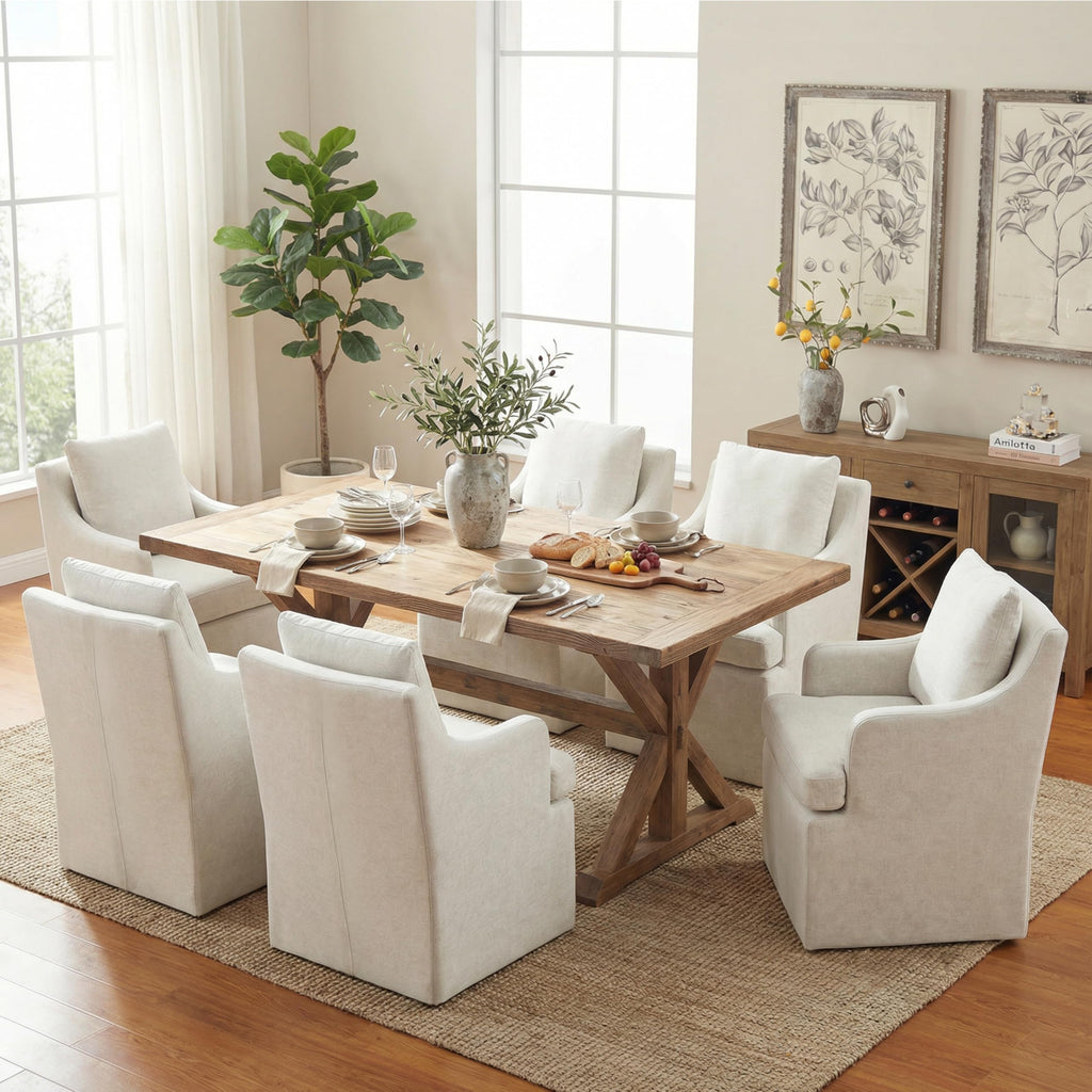VKNOW Upholstered Dining Chairs Set of 2, Dining Room Chairs with Casters
