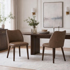MALOL Dining Chairs Set of 6, Upholstered Fabric Kitchen Chairs with Curved Back, Padded Seat and Solid Wood Legs, Modern Dining Chair for Kitchen Dining Room, Camel