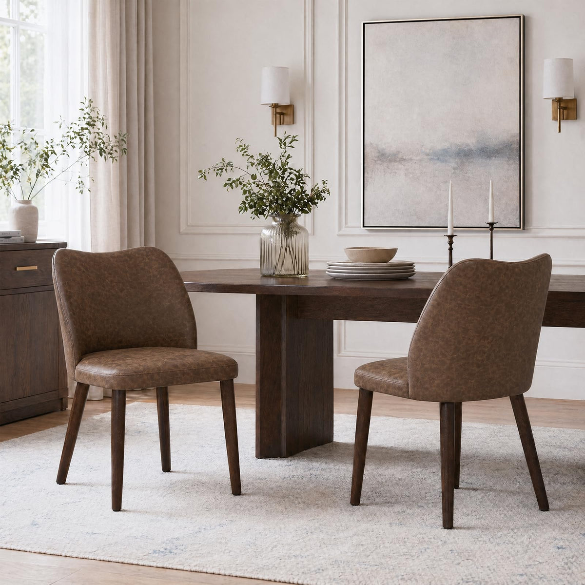 MALOL Dining Chairs Set of 6, Upholstered Fabric Kitchen Chairs with Curved Back, Padded Seat and Solid Wood Legs, Modern Dining Chair for Kitchen Dining Room, Camel
