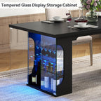Loomie 70.8" Large Dining Table with Glass Storage Cabinet & LED Lights
