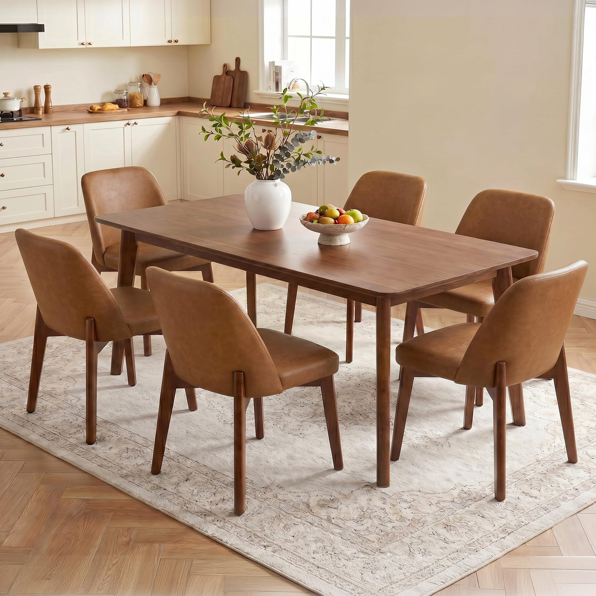 Usaint Modern Wooden Dining Chairs Set of 4 with Rubberwood Legs，Beige